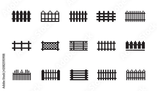Bild auf Leinwand Minimalist fence icons showing different picket and mesh patterns for landscape architecture