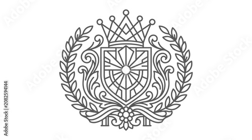 Fényképezés Heraldic crest with crown and leaves.