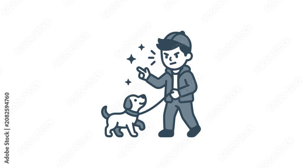Fototapeta premium Man Walking Dog on Leash Outdoors.