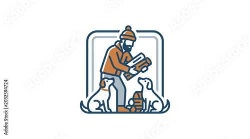 Man in protective gear with dogs.