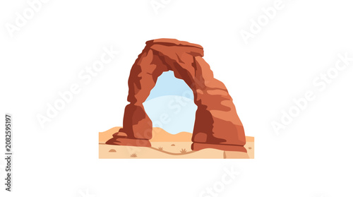 A stylized illustration of the iconic Delicate Arch rock formation in Utah.