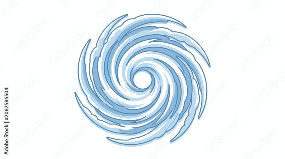 Fototapeta premium A stylized illustration of a swirling blue hurricane or vortex on a white background.
