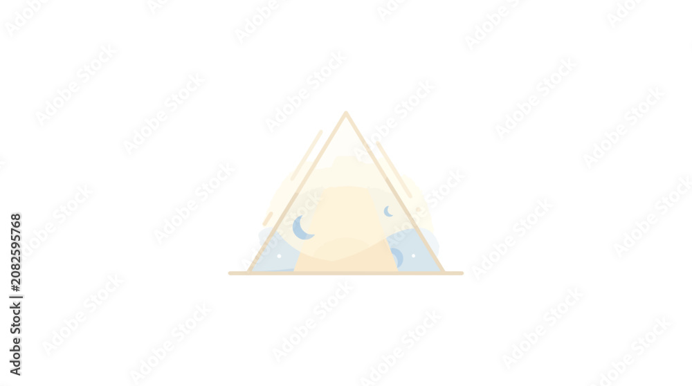 Fototapeta premium A minimalist illustration of a triangular camping tent set in a serene mountain landscape.
