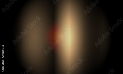 Vertical Golden Brown Lines with Center Spotlight and Black Vignette Effect abstract background