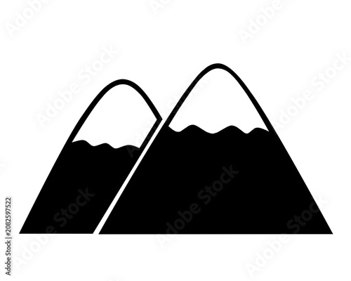 Minimalist double mountain peak silhouette with snow cap for outdoor adventure adventure branding concept