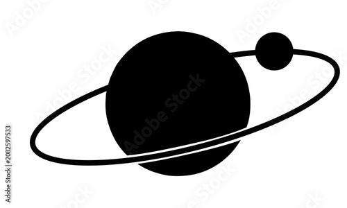 Minimalist saturn planet with ring orbit and satellite moon silhouette for cosmic educational design template
