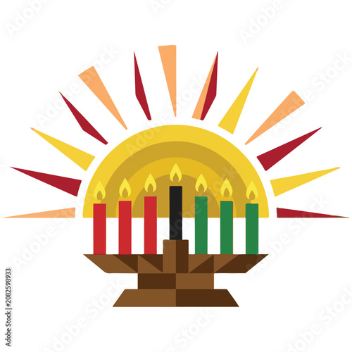 Kwanzaa kinara candle holder with sunburst background illustration african american tradition