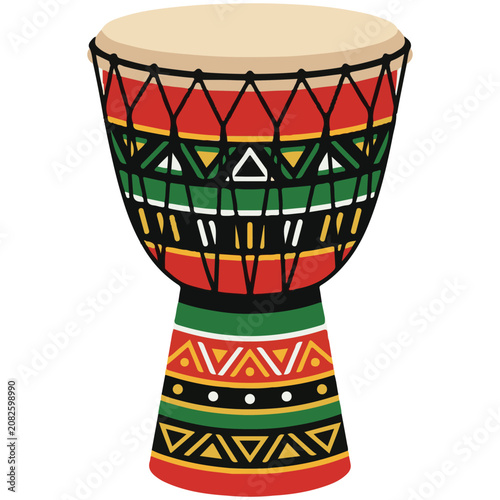 Traditional african djembe drum with geometric pattern illustration hand drum musical instrument