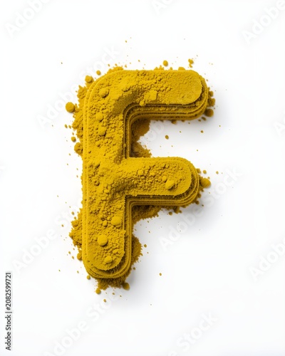 Yellow powder is stacked in the shape of an alphabet F on the floor.