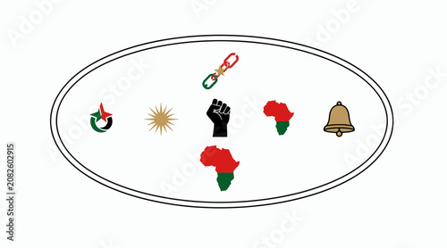 african symbols and icons in oval frame