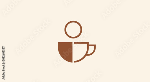 Minimalistic Coffee Cup And Person Icon, Illustrative Conceptual Design For Branding