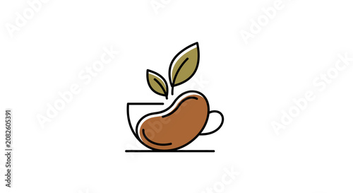 Minimalistic Coffee Bean Logo With Leaves, A Modern And Elegant Design for Startups