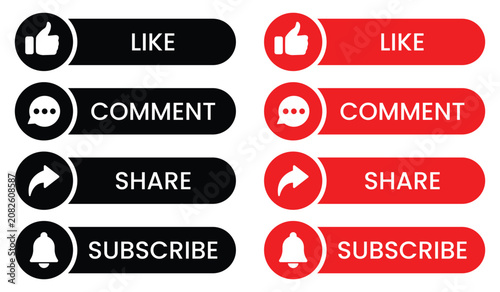 Foto Like, Comment, Share, and Subscribe button vector icon set