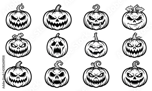 Halloween jack o' lantern collection black and white vector designs