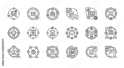 Corporate strategic management and business consulting icon set.