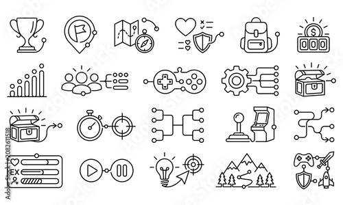 Gamification and gaming concept line icons for rewards user interface design