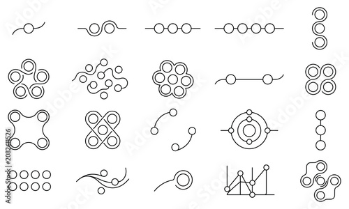 Geometric network node and abstract data connection linear vector icon collection
