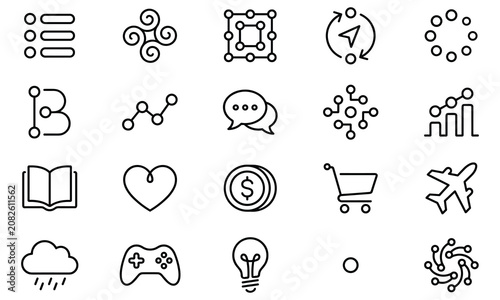 Minimalist linear style icons collection featuring various modern interface signs