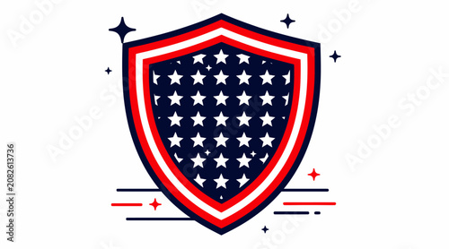 American Shield Icon with Stars and Stripes - Red, White, Blue