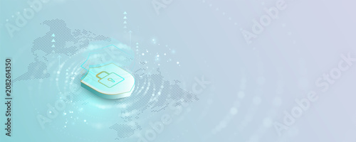 Technology background image: network systems and data communication security concepts.