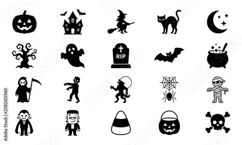 Halloween icon set spooky symbols for festive designs and seasonal marketing