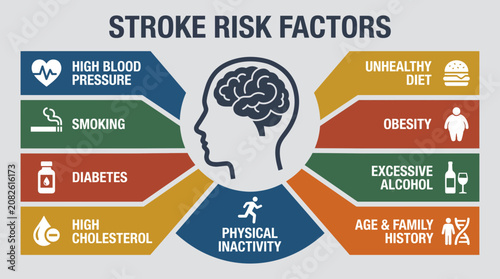 Εκτύπωση καμβά Stroke Risk Factors Infographic Poster Vector Illustration