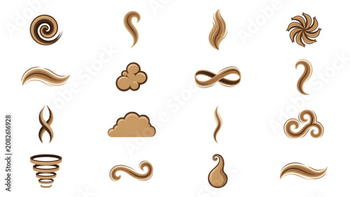 Set of ten different brown grunge ink splatter stains and shapes on paper Vector