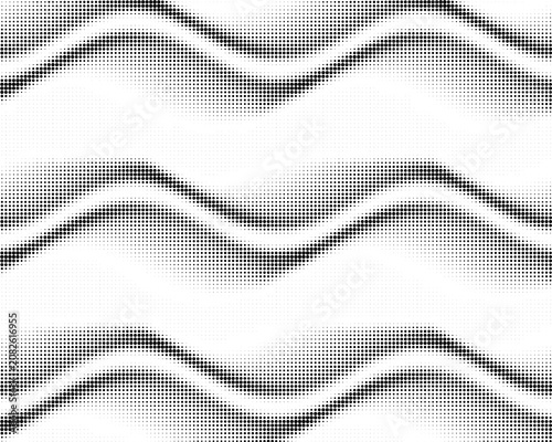 Abstract Halftone Monochrome Dot Texture with Dynamic wavy line Visual Movement for Modern Graphic Designs and Backgrounds