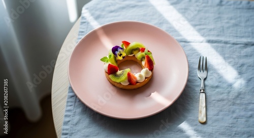 Delicious dessert with fresh fruits plate.