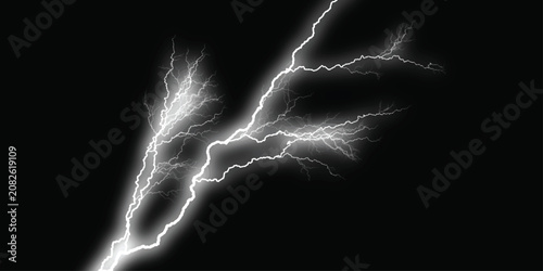 Lighting. Vector llustration of realistic lighting thunderbolt on black background. Lightning bolts on black background, electricity storm effect. Lightning bolts on black background, electric storm