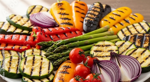 Grilled colorful vegetables on plate.