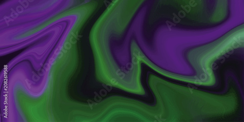 Dark Green Liquid Swirl Abstract Background with a Futuristic Look. A vibrant digital abstract background featuring flowing waves of neon green purple and bright yellow. 