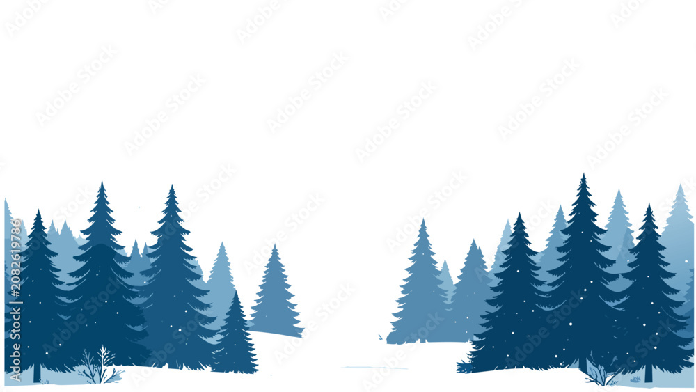 Obraz premium Dark minimalist pine tree forest silhouette with clean white background, elegant nature illustration perfect for nordic and environmental concepts