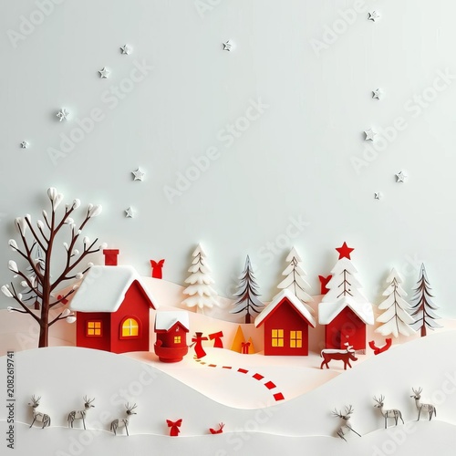 Winter Christmas Composition in Paper Cut Style, illustration, christmassy