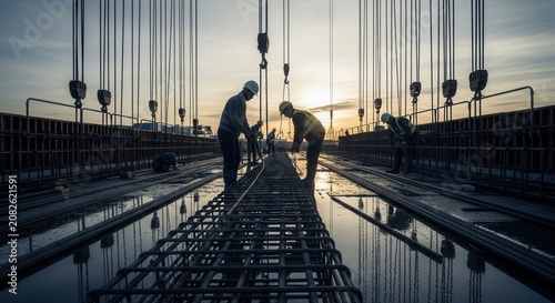 Sunrise Construction Workers Forge Future Infrastructure Structures