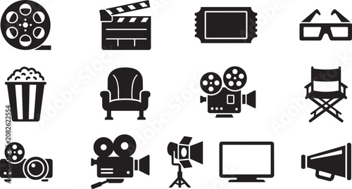 Konstfotografi Film, cinema, movie icons, video production symbols, black vector graphics