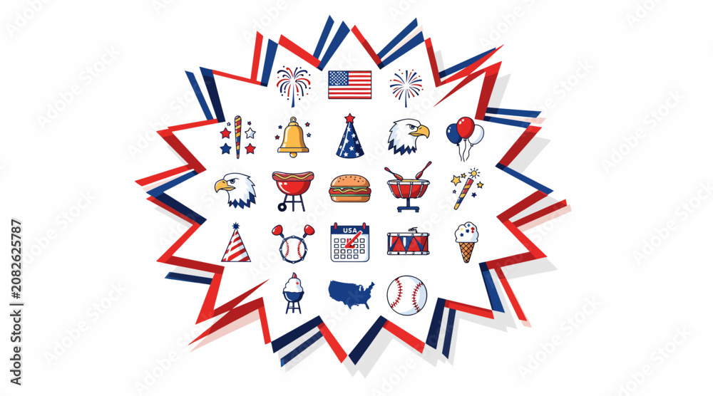 Fototapeta premium 4th of July icons, American symbols, patriotic celebration