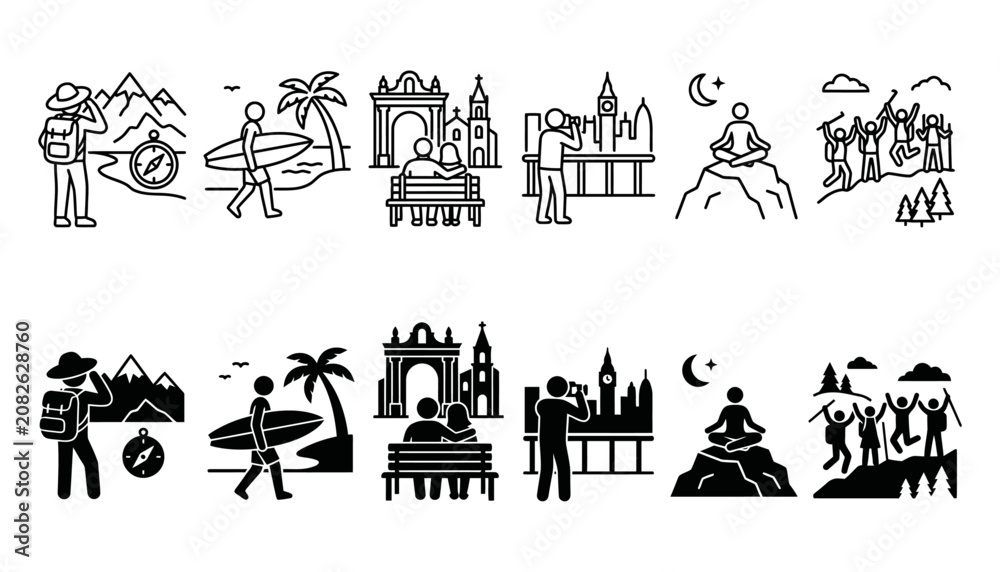 Obraz premium Travel Destination Logo Set, Famous Historical Monument, Cultural Landmark and Heritage Architecture Collection