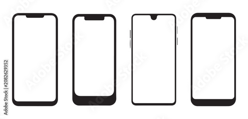 Cuadro en lienzo Modern smartphone mockups set with various display notches and bezels, blank screen templates