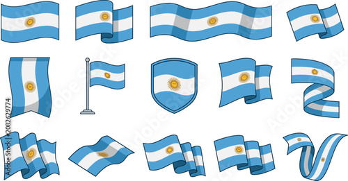 Fotografía Argentina flag collection featuring waving banners shield ribbon national symbol