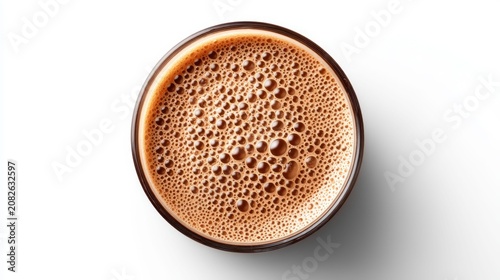 Frothy drink close up overhead view