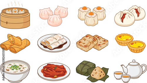Foto Chinese dim sum collection featuring dumplings spring rolls rice dumplings egg t