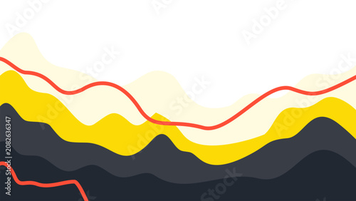 Abstract dark landscape background with peach lines. Fluid wavy layers in high contrast yellow and black. Perfect for bold modern templates.

