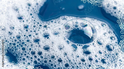 Blue Soap Foam Bubbles Texture Background Close Up