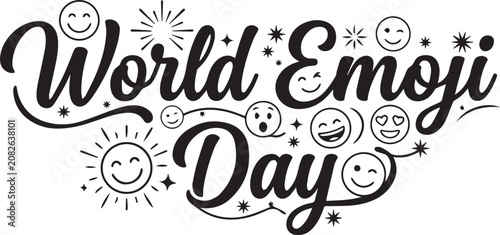Obraz na płótnie World Emoji Day Typography Lettering Design, Black and White Vector Text with Cu