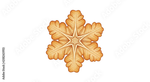 Isolated Golden Snowflake Shape Featuring Intricate Geometric Symmetry on a Clean White Background