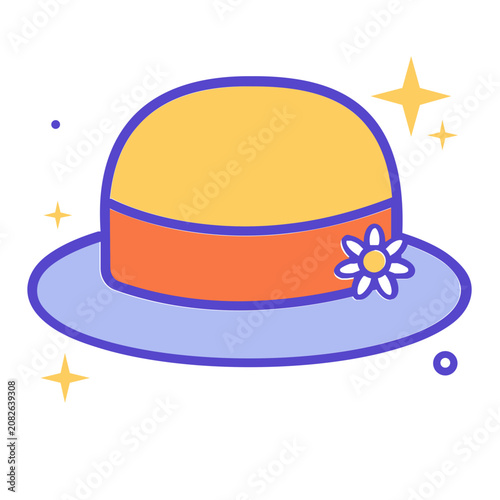 Foto Summer Sun Hat Flat Line Icon, Beach Vacation, Fashion Accessory and Travel Illu