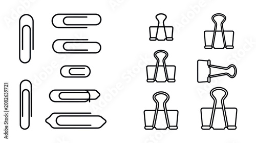 Schilderij op canvas Collection of paperclip and binder clip line icons.