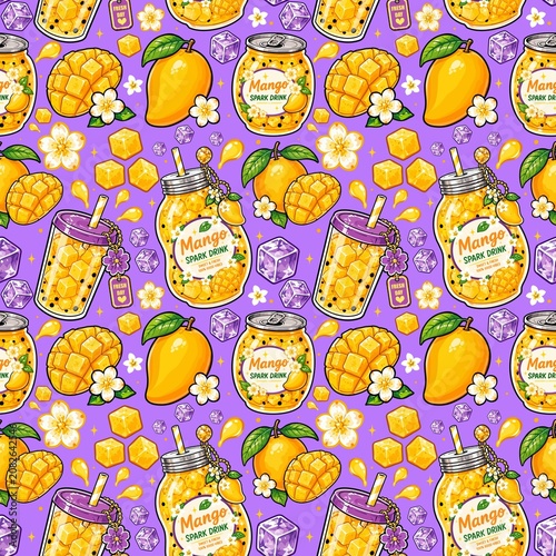 Mango Spark Drink Seamless Pattern