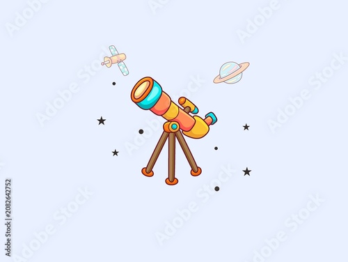 Telescope Cartoon Vector Icon Illustration